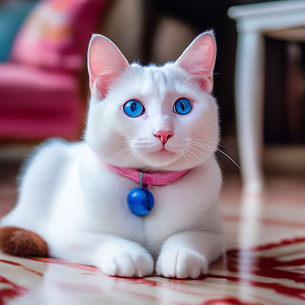 Милая белая кошка, с голубыми …» — создано в Шедевруме