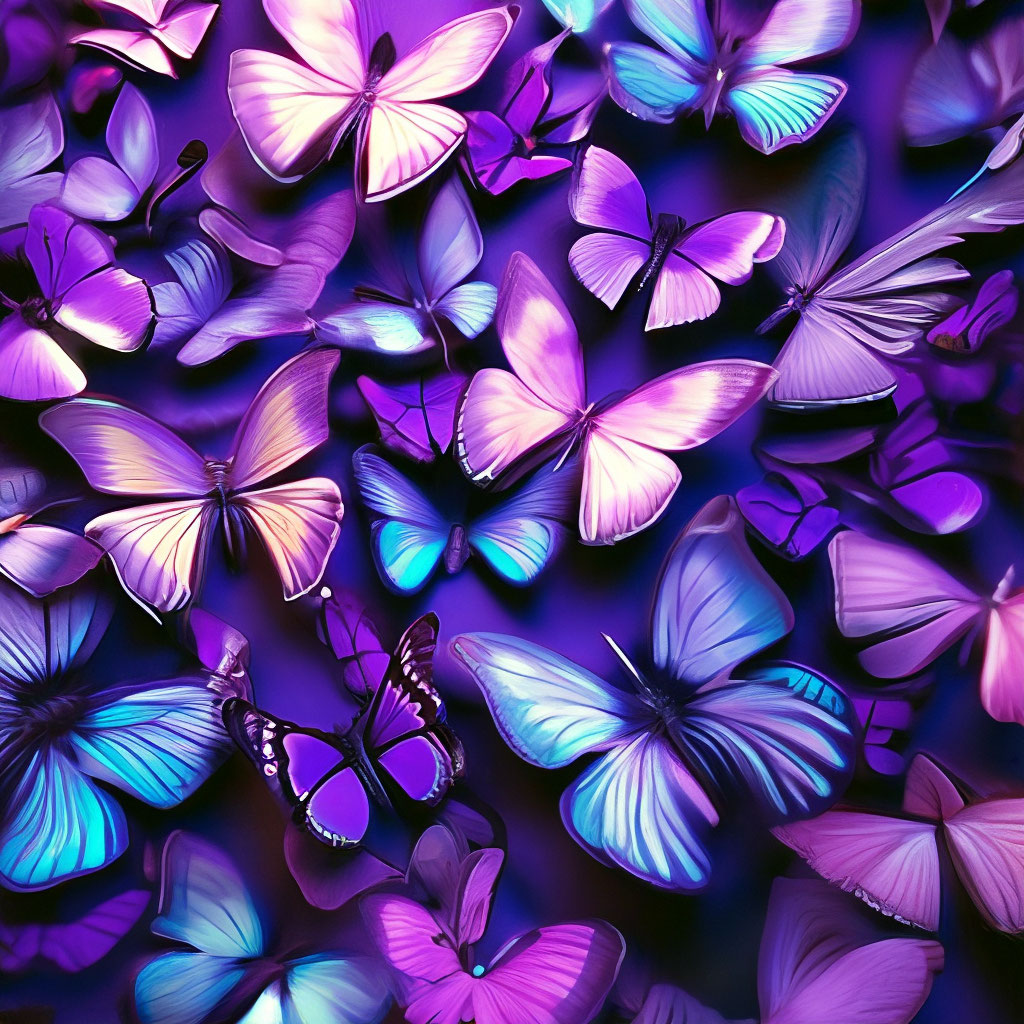 Красивые фиолетовые бабочки, 3 d» — создано в Шедевруме