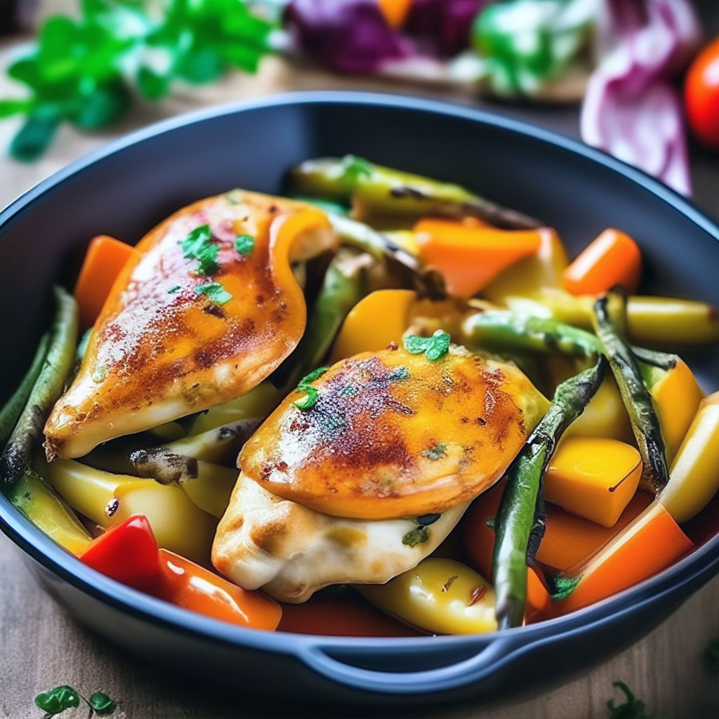 Диетическая курица с овощами в духовке