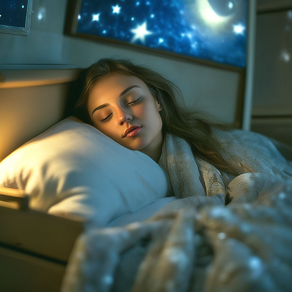 Звёздная ночь, девушка 25 лет спит…» — создано в Шедевруме