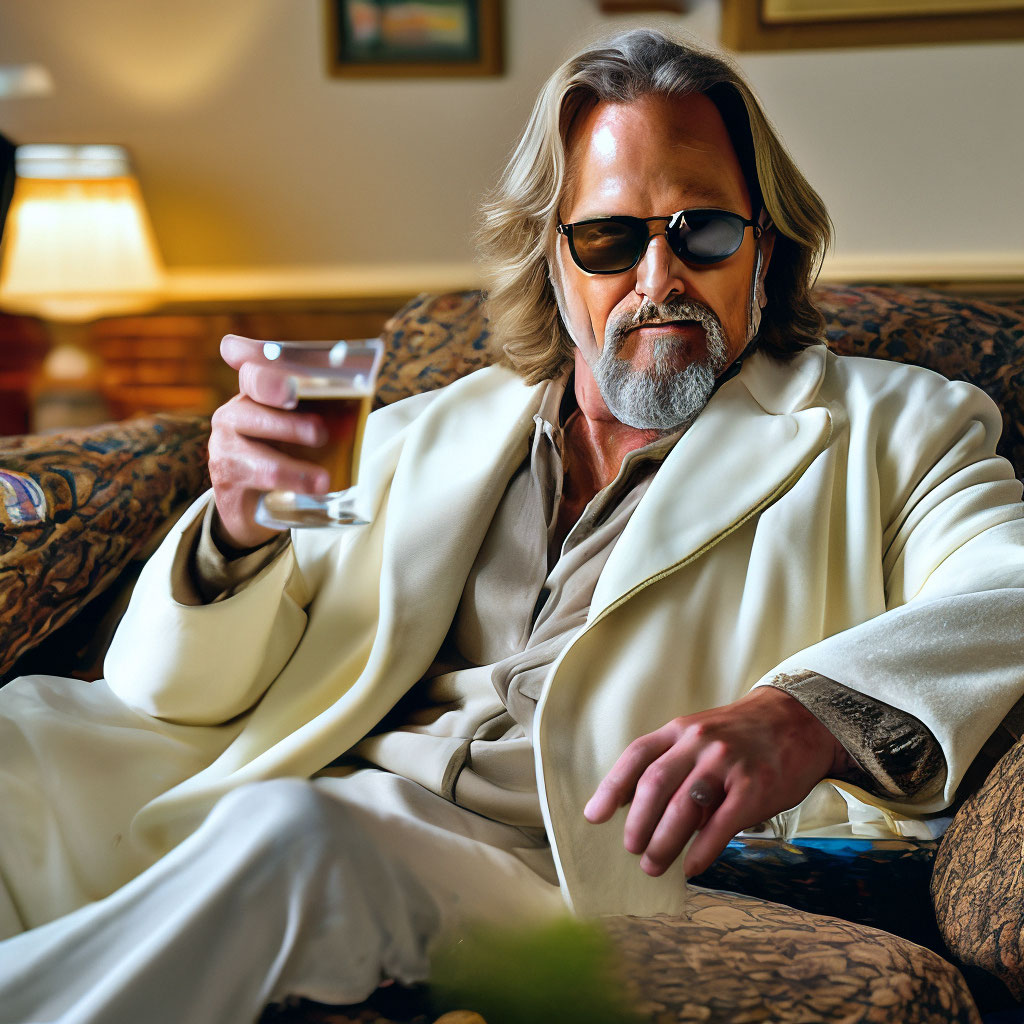 Jeff Bridges as Jeffrey Lebowski in a image created in Shedevrum