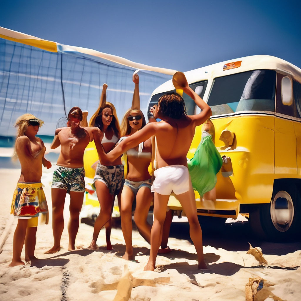 Женщина и загорелые парни стоят на летнем пляже и держат доски для серфинга | Премиум векторы