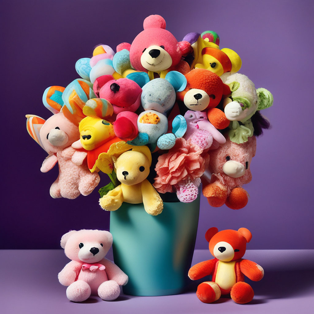 Букет из 5 мягких игрушек с цветочками розового цвета