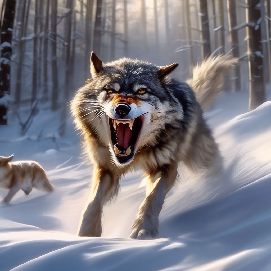 «Волк с оскалом гонется за зайцем …» — создано в Шедевруме