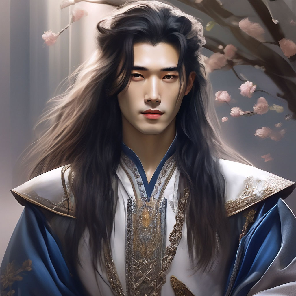 «Молодой красивый кореец с длинными …» — создано в Шедевруме