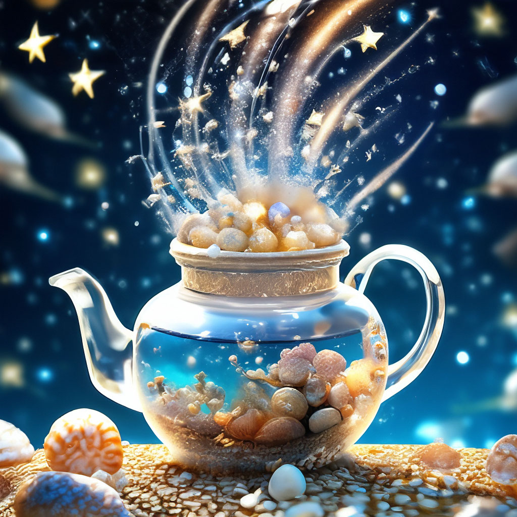 «Tornado vortex of shells, pearls, jellyfish, clear drawing, background ...