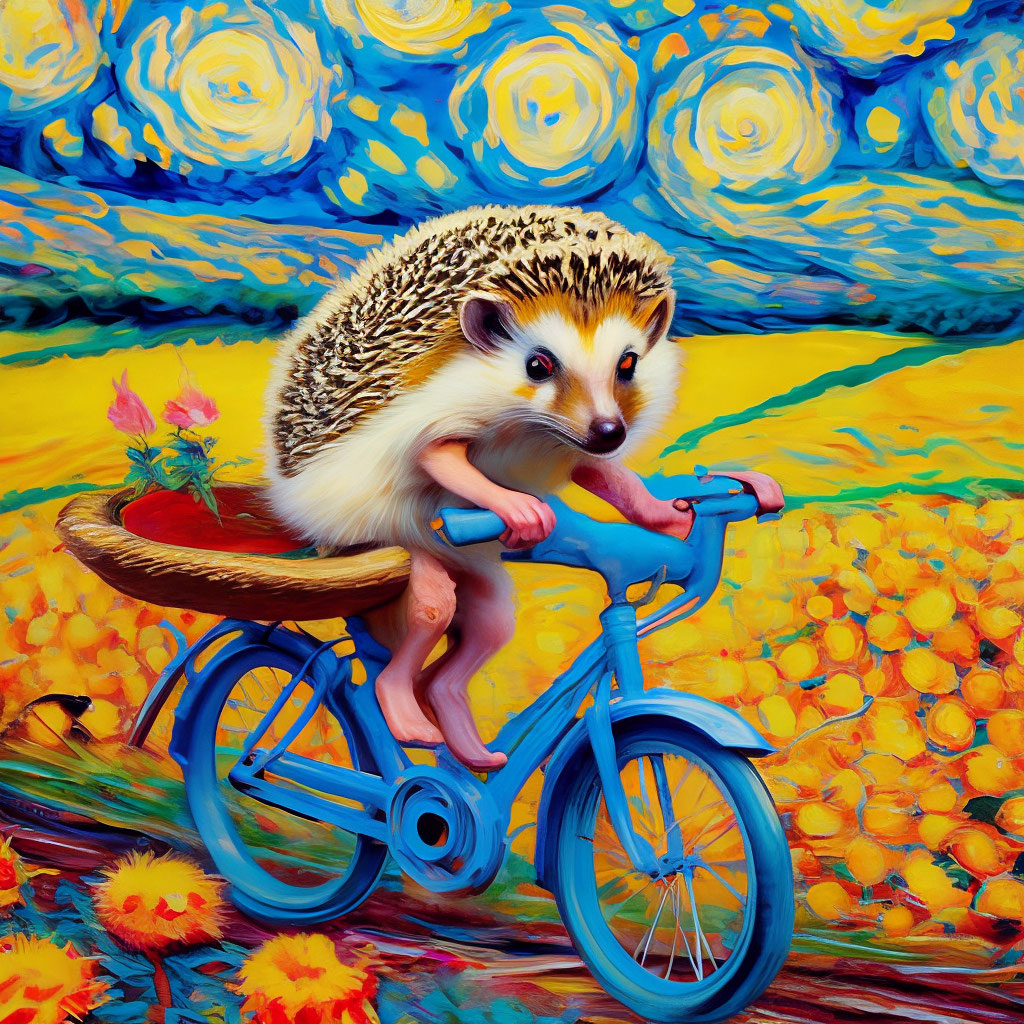 Картина «Слон на велосипеде с цветами»