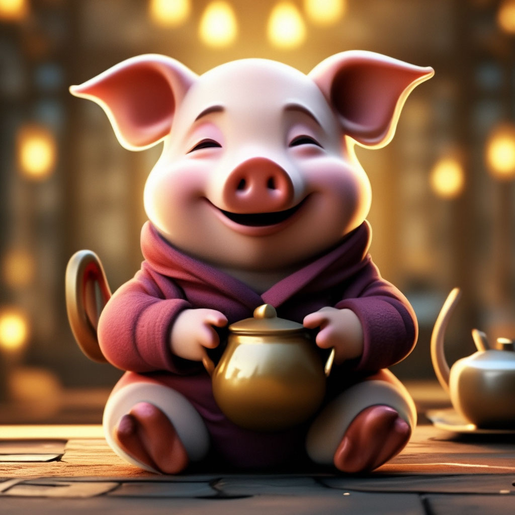 Логотип,довольная мультяшная свинка …» — создано в Шедевруме