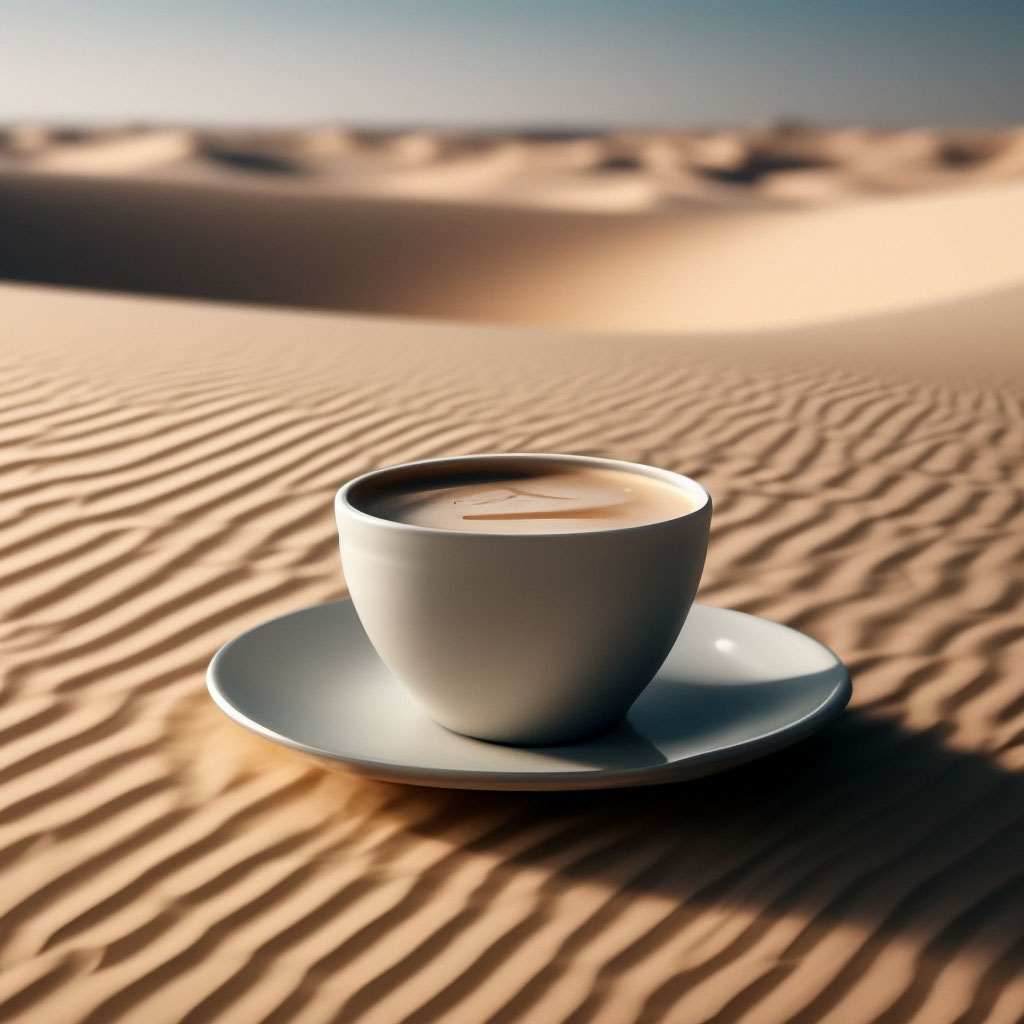 Чашка кофе, пустыня, белый песок, …» — создано в Шедевруме