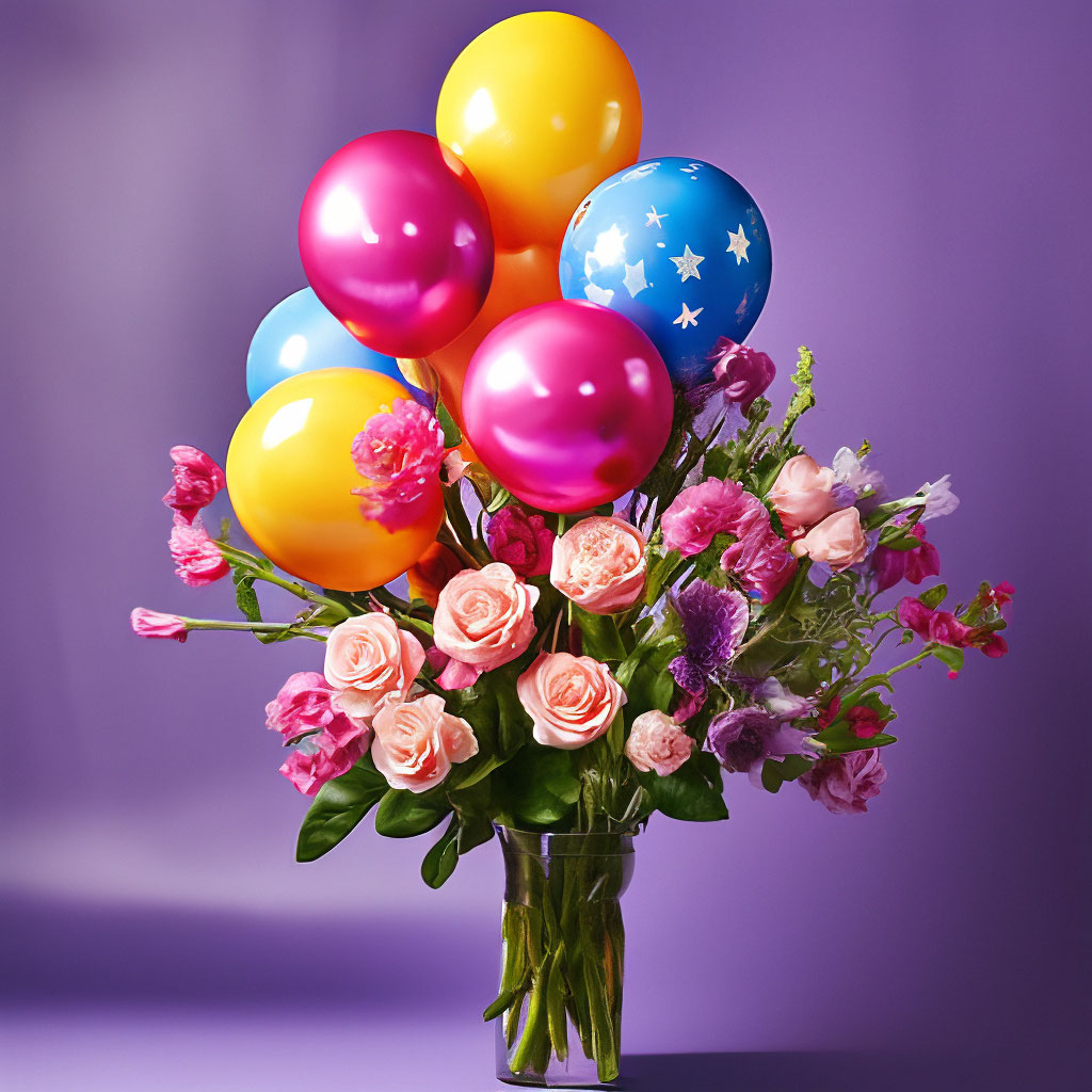 Букет цветов из воздушных шаров на подставке