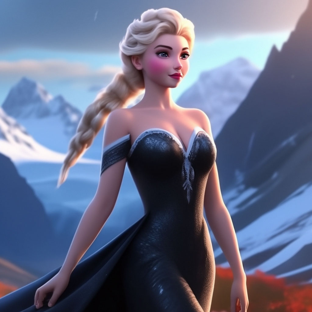 Elsa Frozen in a low cut black dress image created in Shedevrum