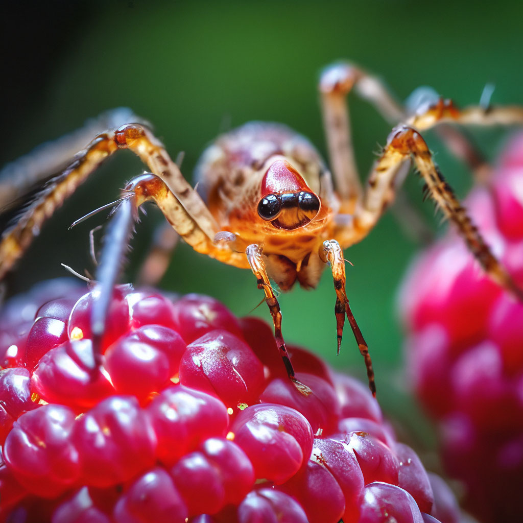 Длинноногий паук на ягоде малины» — создано в Шедевруме