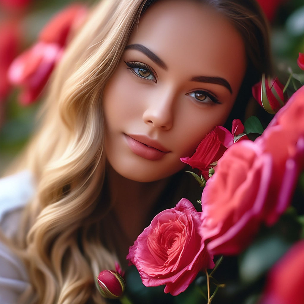 Красивая эффектная девушка в розах…» — создано в Шедевруме
