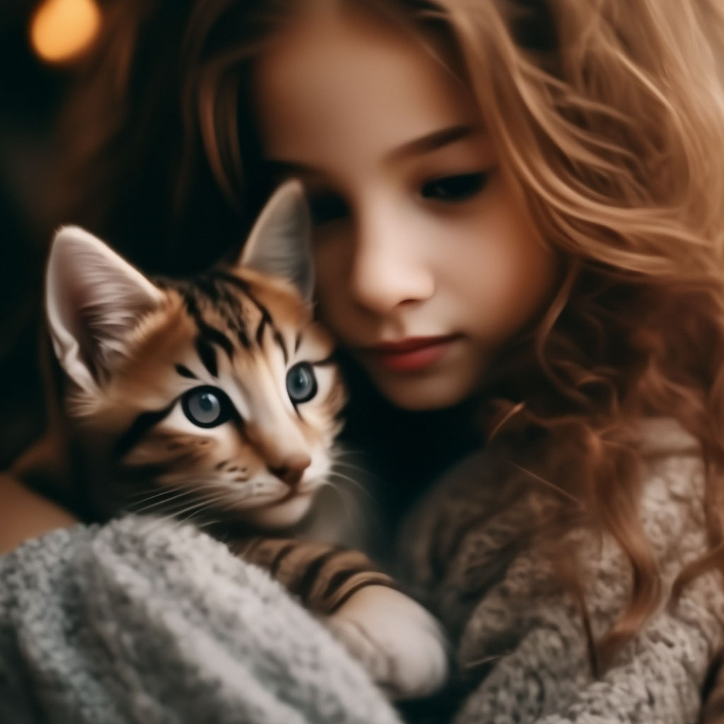Девочка с котиком картинки