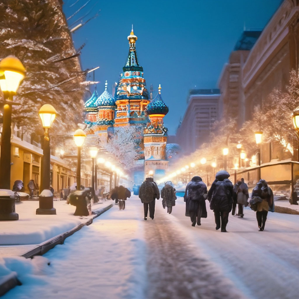 Красивая Москва в снегу ходят люди…» — создано в Шедевруме