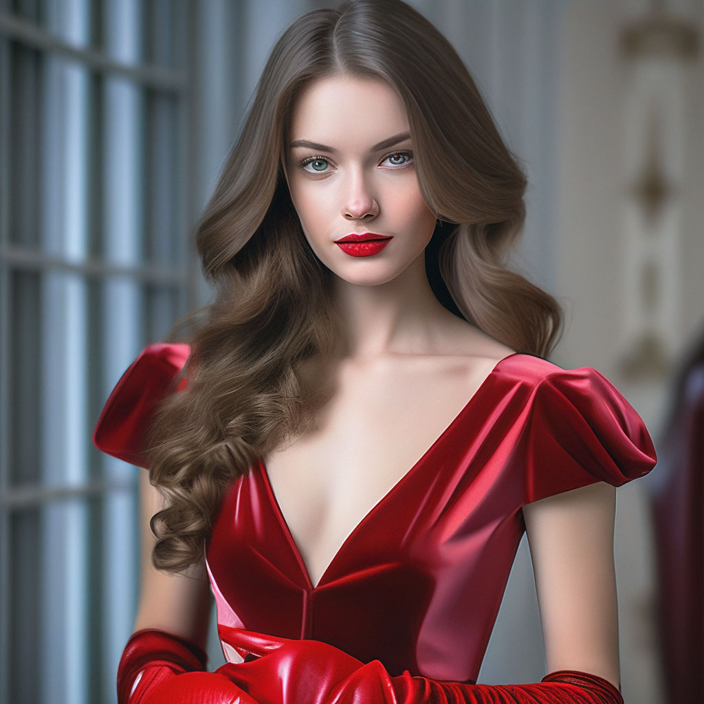 Красное платье с перчатками