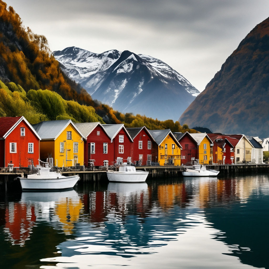 Город в Норвегии на берегу фьорда…» — создано в Шедевруме