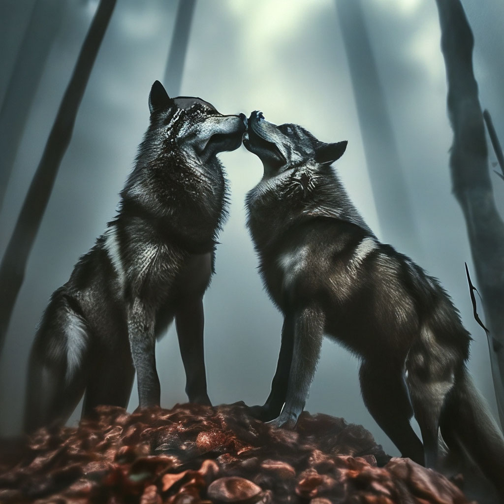 Влюбленные волки, два зверя вместе