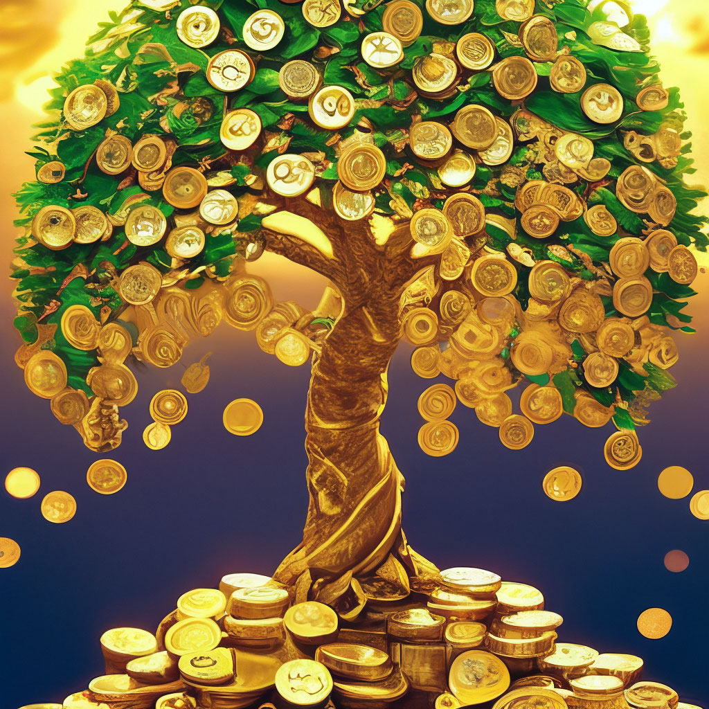 Денежное дерево, золото, монеты, …» — создано в Шедевруме