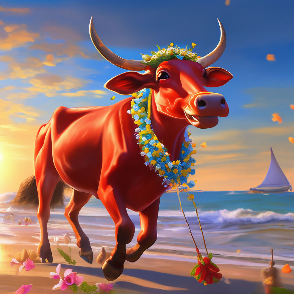 Рыжая весёлая корова, разные рога…» — создано в Шедевруме