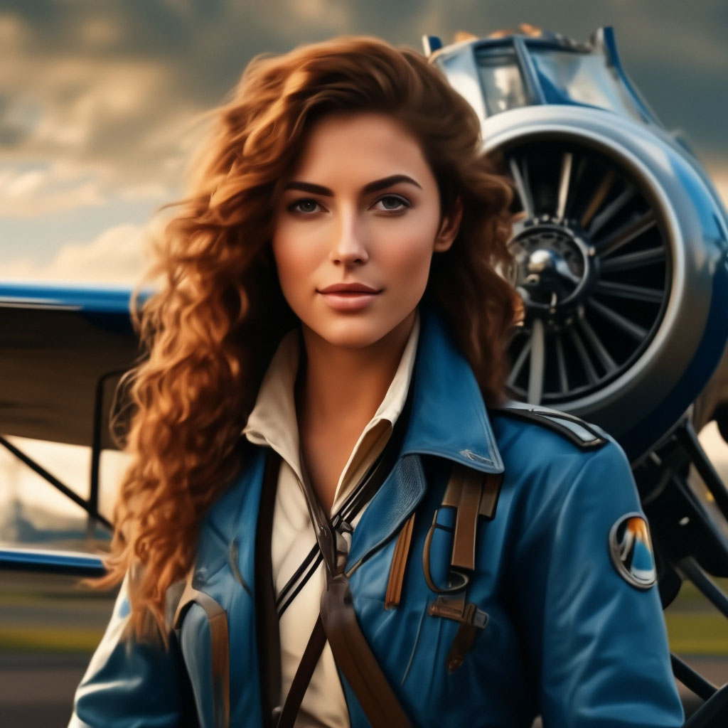Женщина авиатор голубой самолёт с …» — создано в Шедевруме