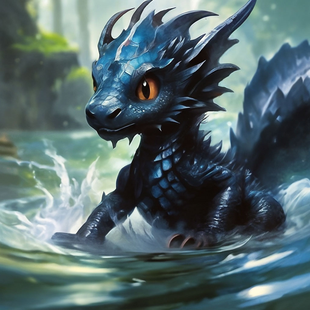 Чёрный водяной маленький дракончик» — создано в Шедевруме