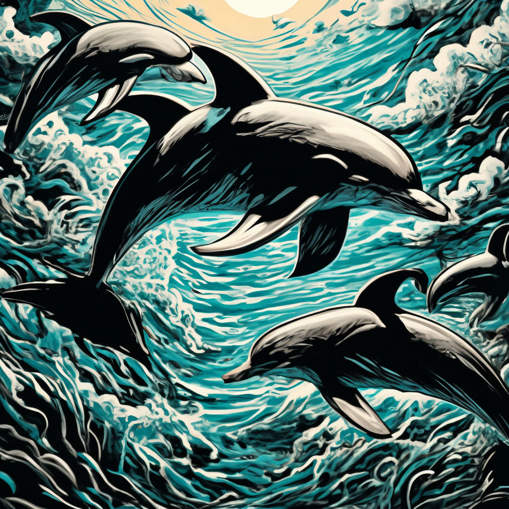Раскраска онлайн Дельфины в море бесплатно
