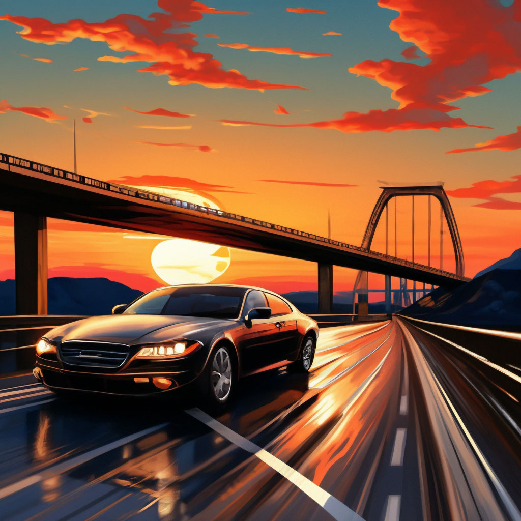 Иллюстрация закат машина и дорога …» — создано в Шедевруме