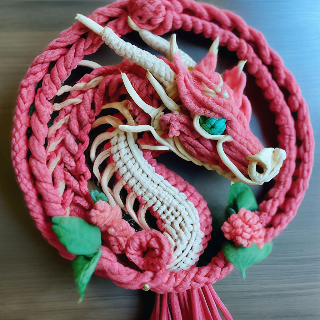 Figurine Dragon En Corde Macramé Vintage - Déco Asiatique Fait Main - Artisanat Unique