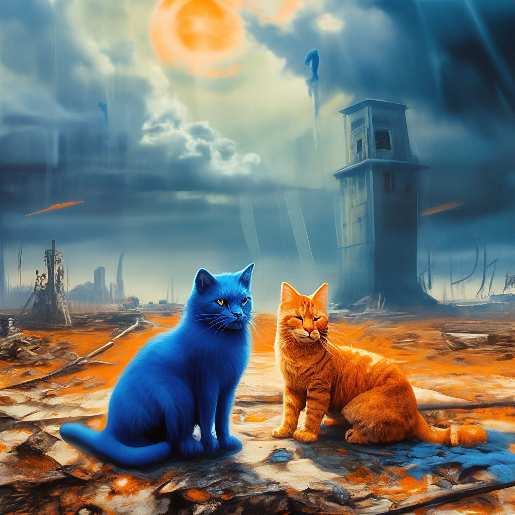 Оранжевый кот с голубой собакой» — создано в Шедевруме