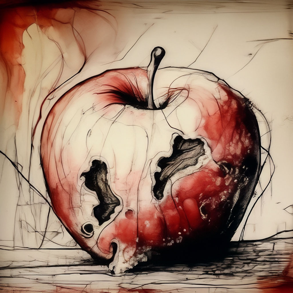 Червивое яблоко, одна линия, эскиз, …» — создано в Шедевруме