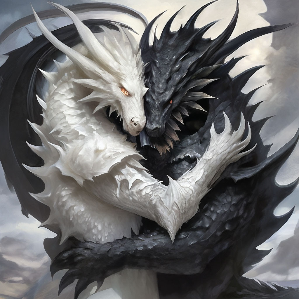 Черный дракон обнимает белого» — создано в Шедевруме