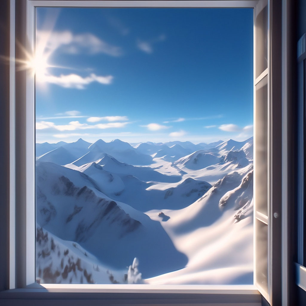 Вид из окна на горы. снежные …» — создано в Шедевруме