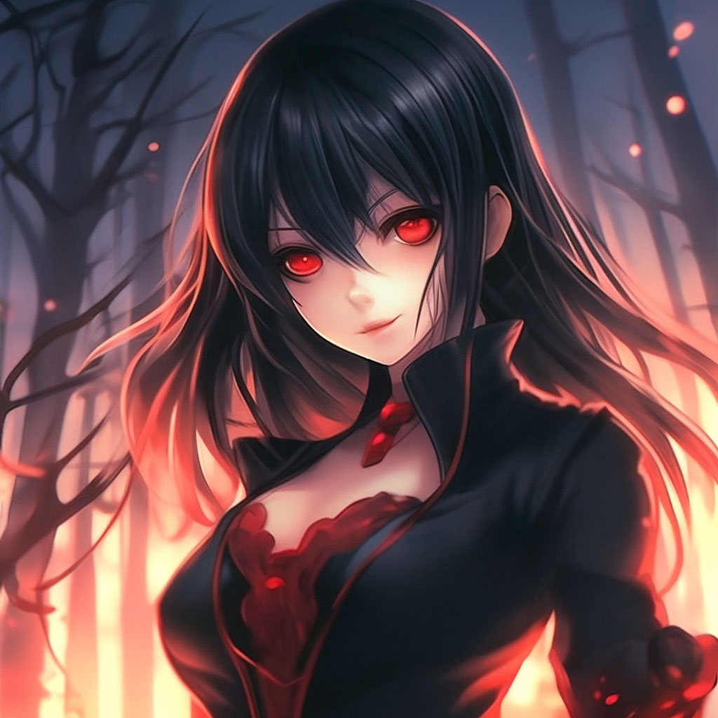 Black hair red eyes anime girl hotsell