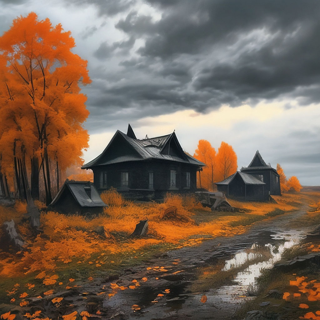 Чёрно - оранжевая осень, хмурое …» — создано в Шедевруме