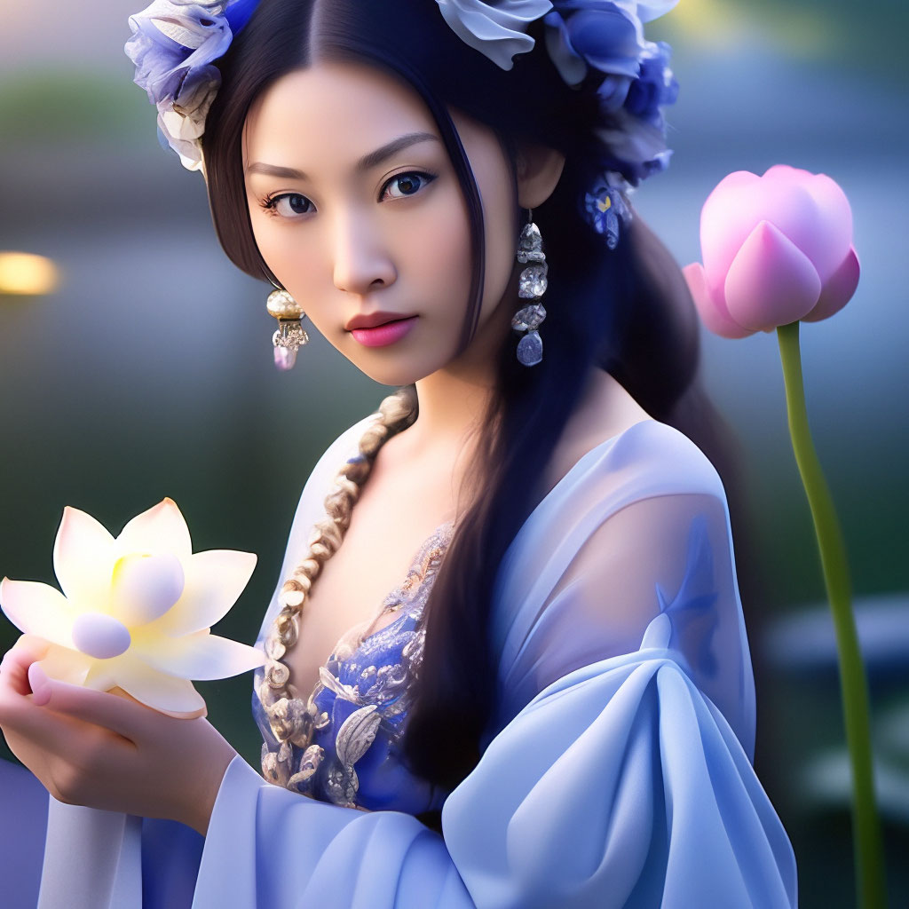Японская девушка в нежно голубой …» — создано в Шедевруме