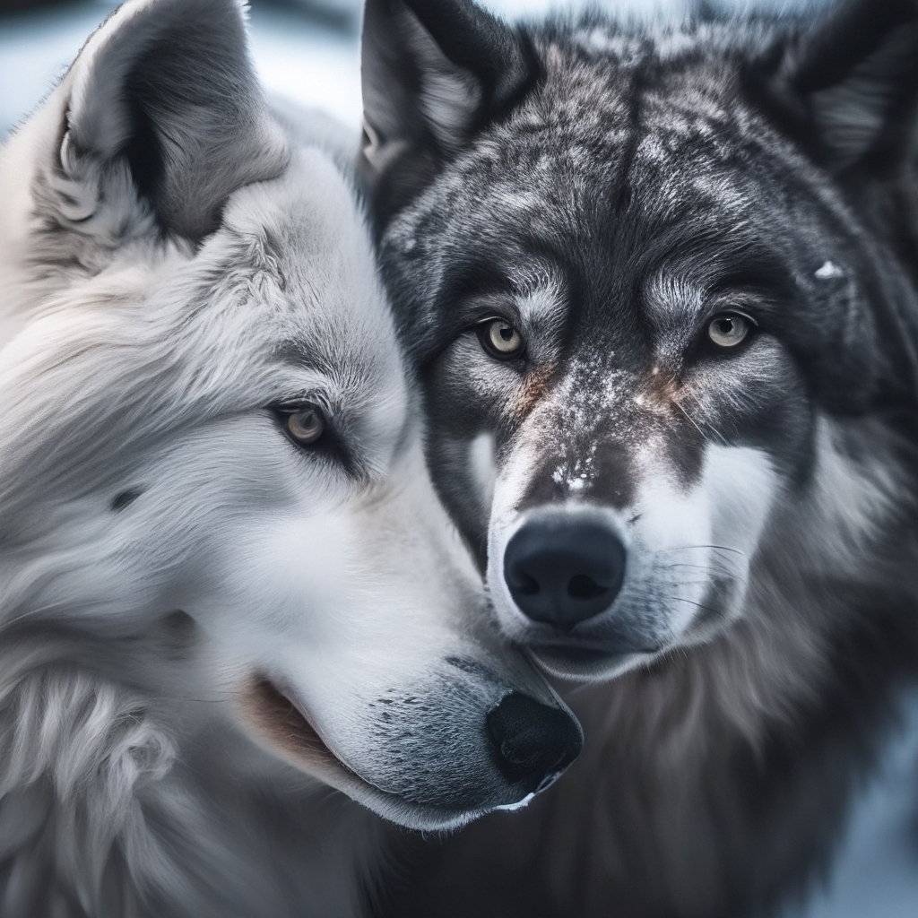 Черный волк и белая волчица, …» — создано в Шедевруме