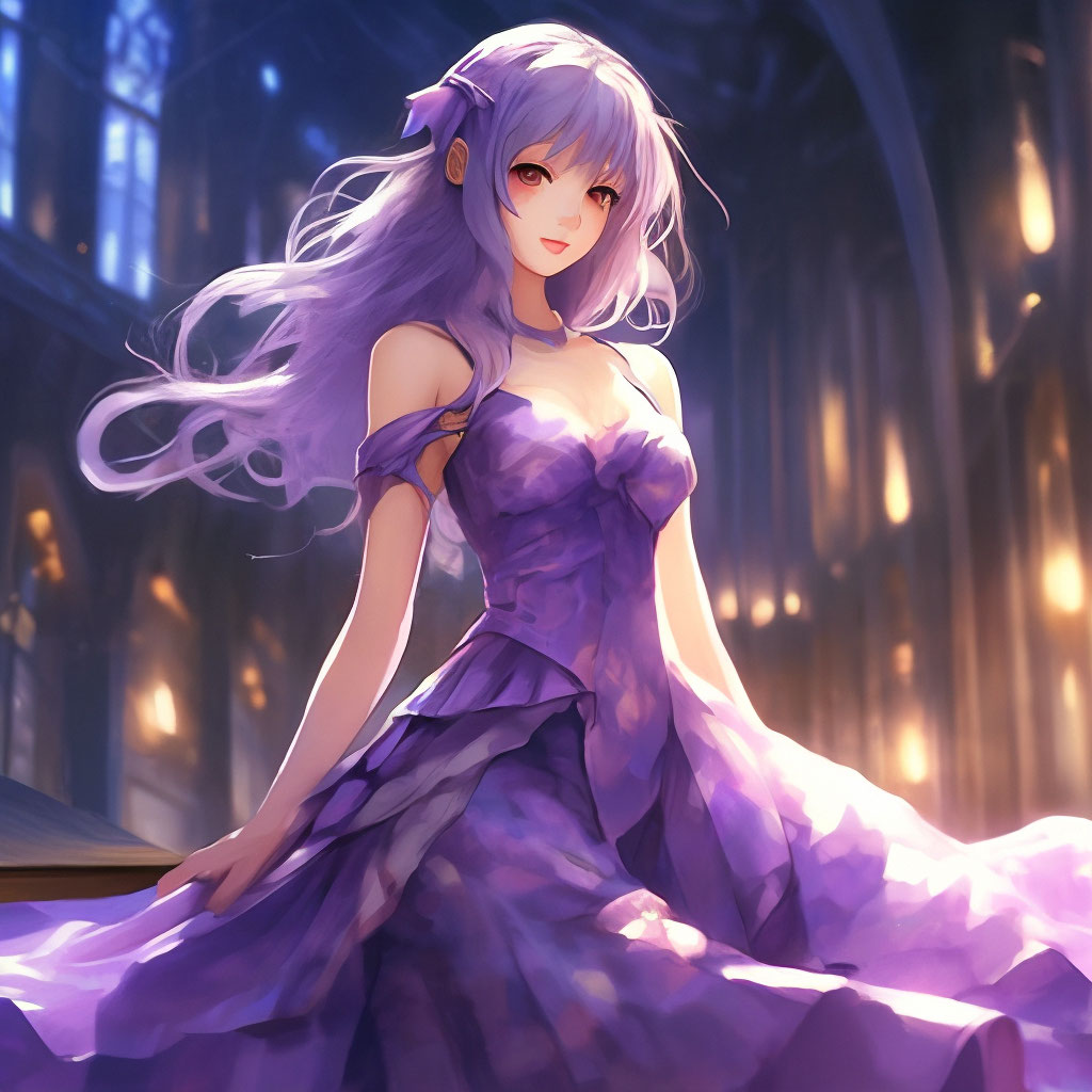 Anime girl in a beautiful purple …