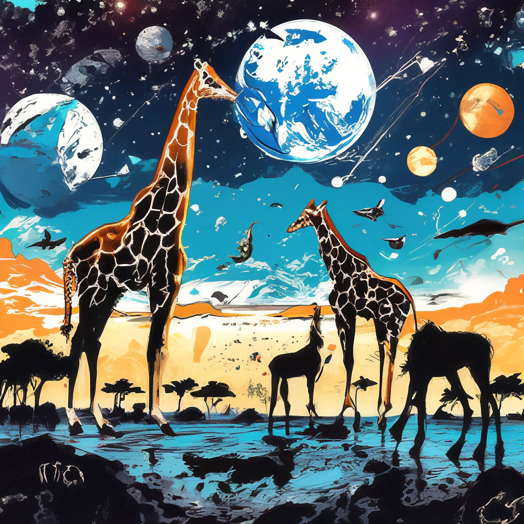 Саванна, жирафы, на звёздном небе …» — создано в Шедевруме
