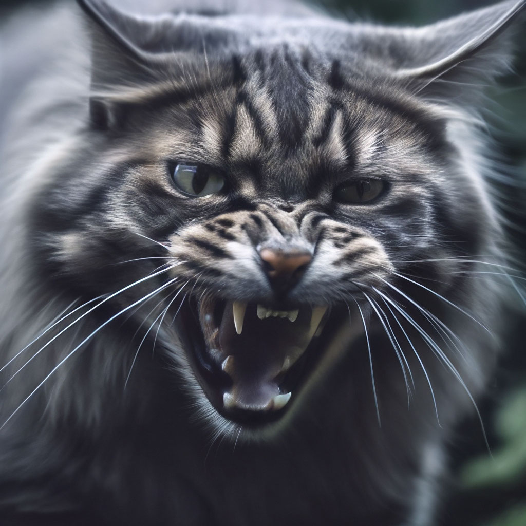 Злой кот шипит на человека» — создано в Шедевруме