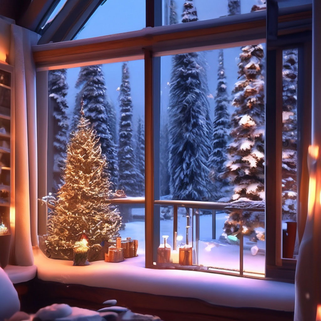 Дом в лесу и снег за окном