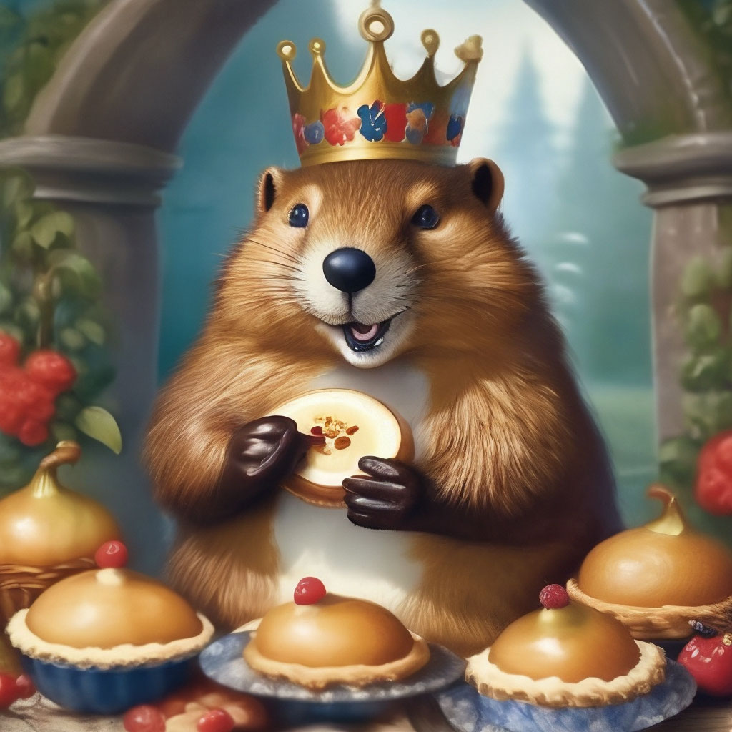 Бобер в короне кушает пирожки» — создано в Шедевруме
