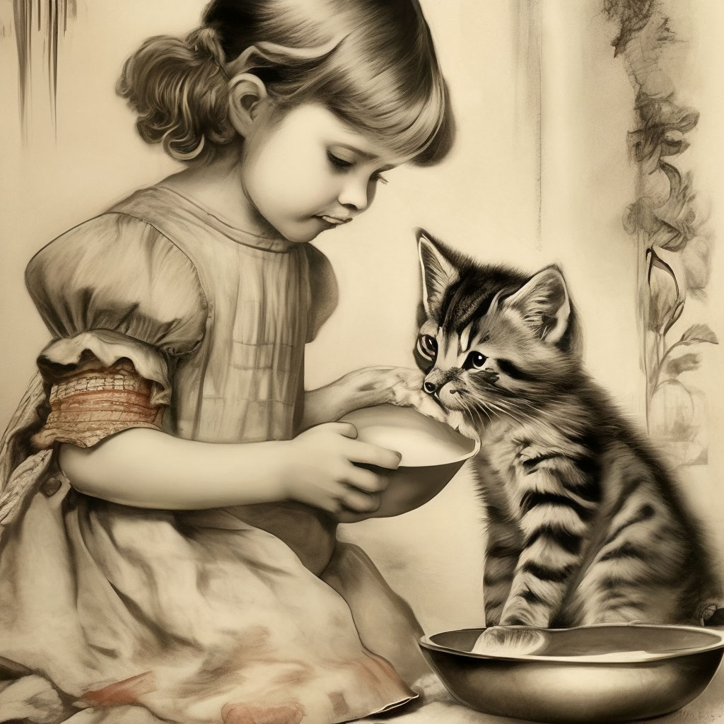 Раскраска Девочка с котятами распечатать - Коты, кошки, котята