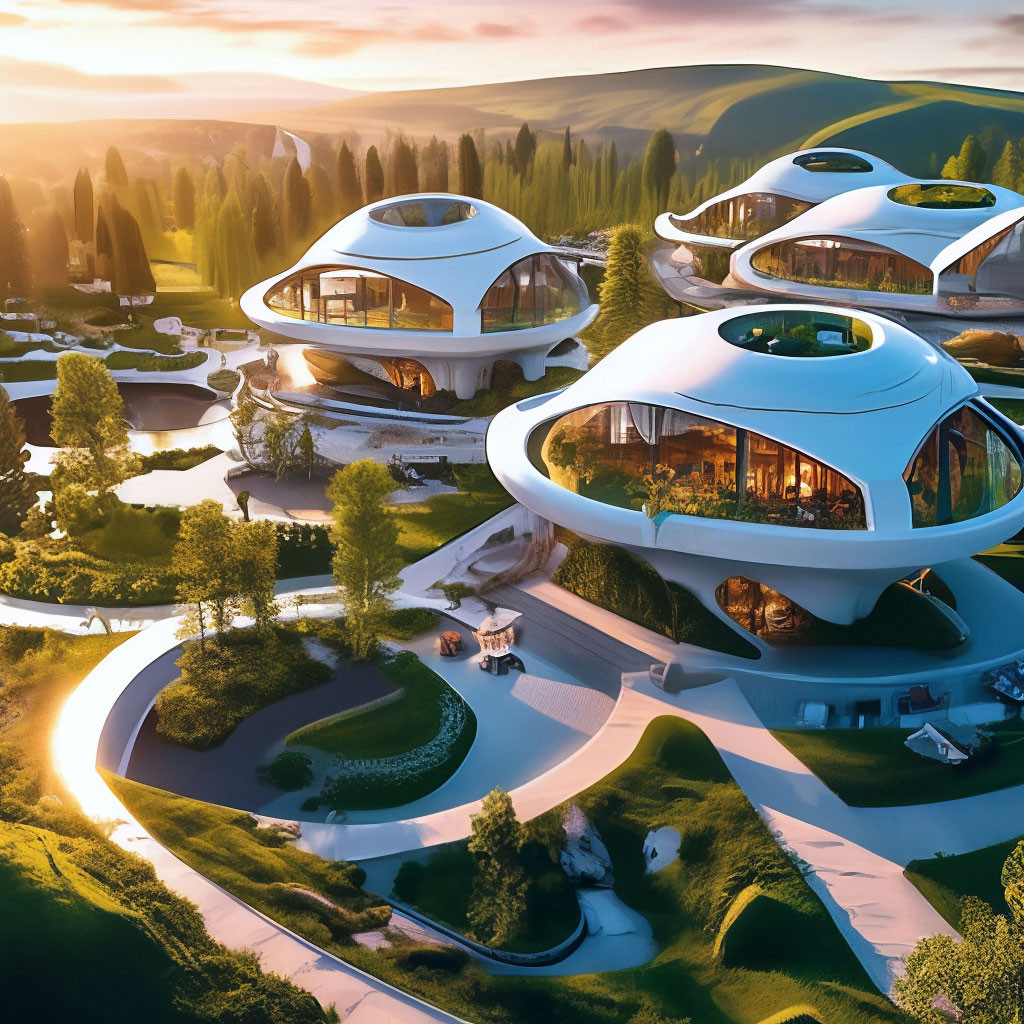 Modern cottage village of the future in Galitsky park, landscape design, …" — image created in Shedevrum