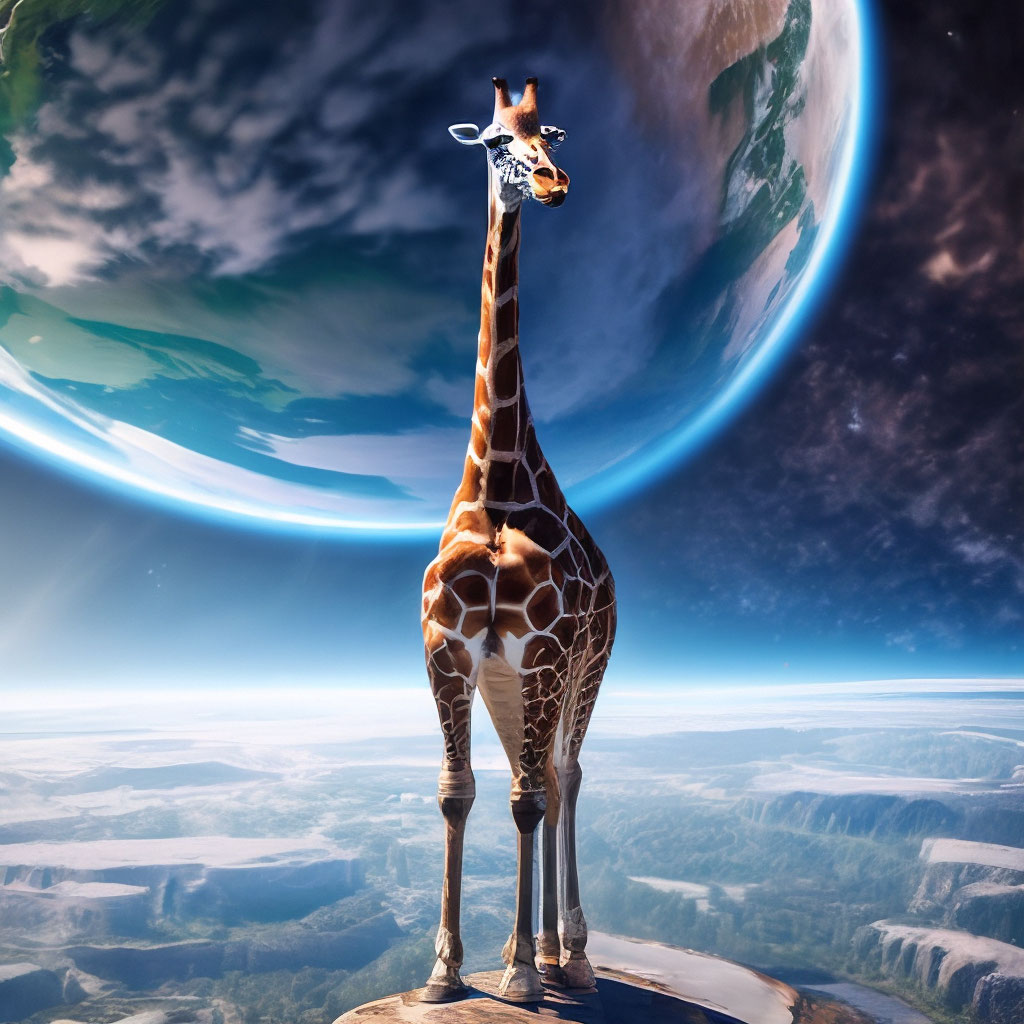 Огромный жираф стоит на планете …» — создано в Шедевруме