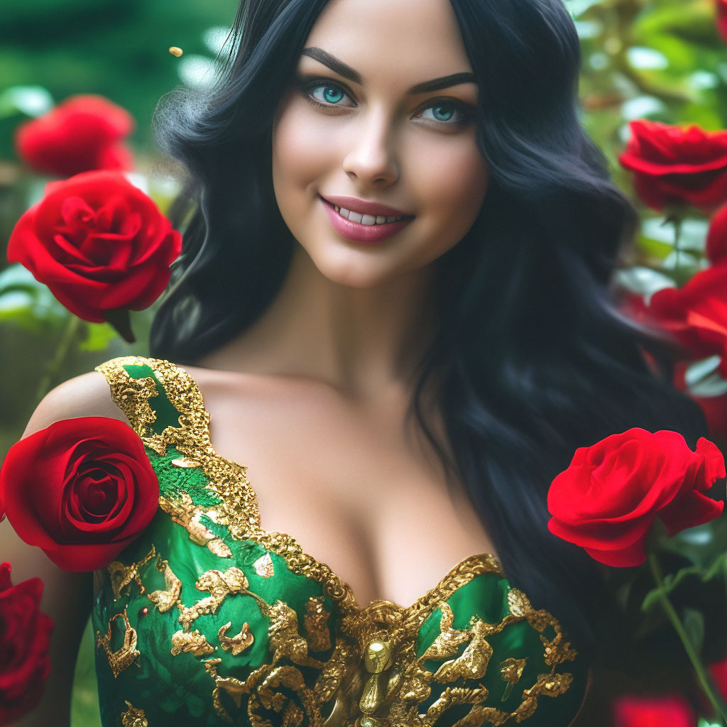 Озвучка красавица с легким макияжем "Beauty, light smile, among scarlet ." - image created in Shedevrum