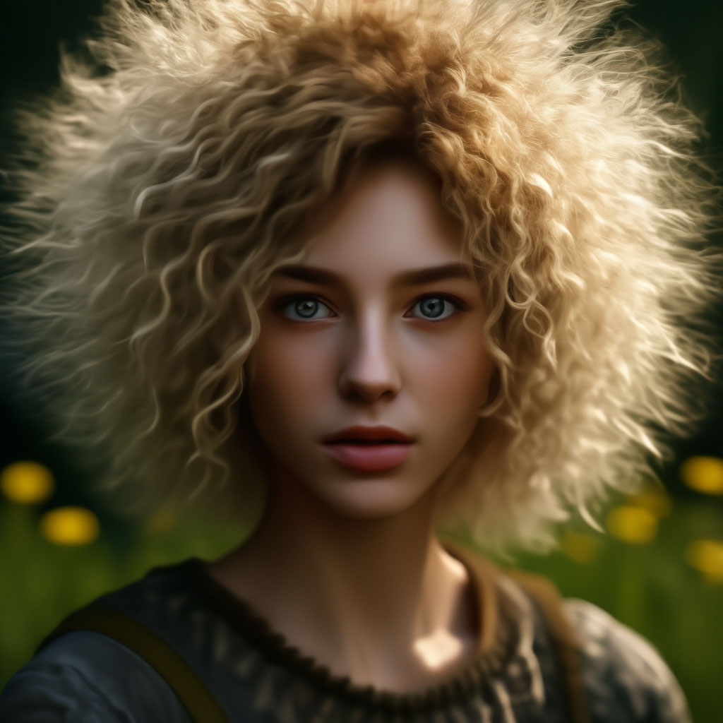 Прическа одуванчик женская "Dandelion girl, Slavic appearance (." - image created in Shedevrum