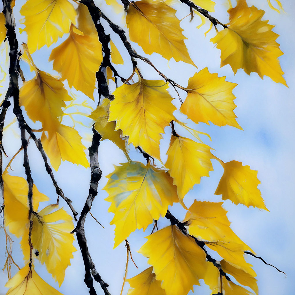 Желтые березовые листья на ветке …» — создано в Шедевруме