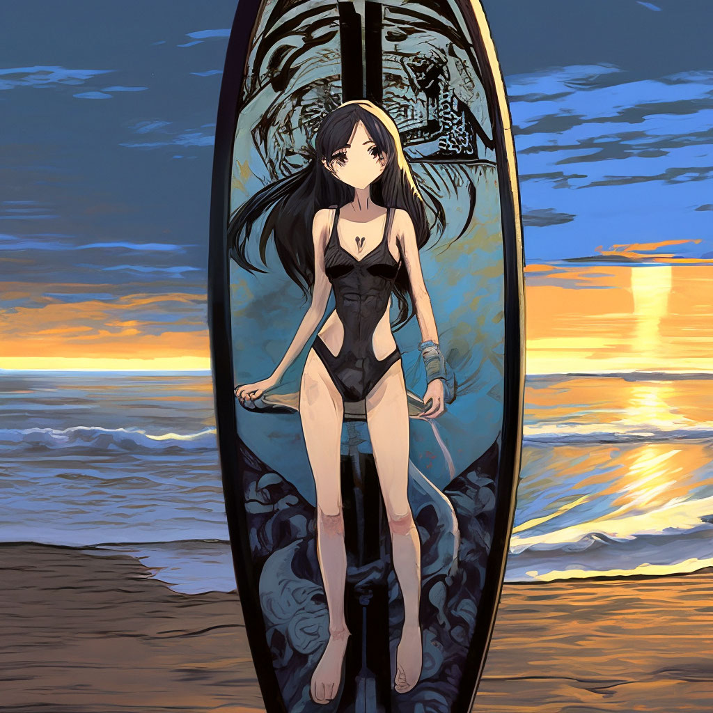 Доска для сёрфинга, рисунок аниме …» — создано в Шедевруме