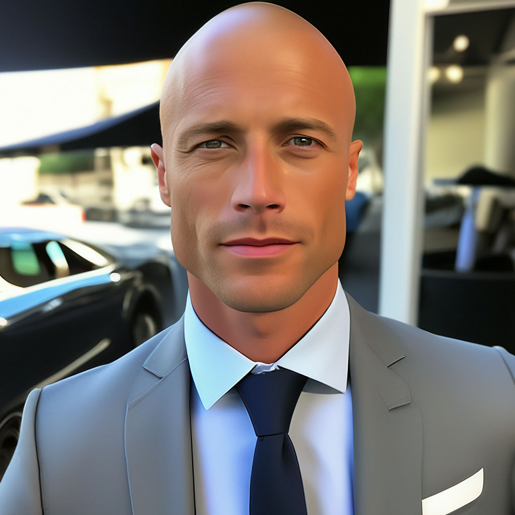 "Haircut, 35 years old, gray suit, tan." - image created in Shedevrum